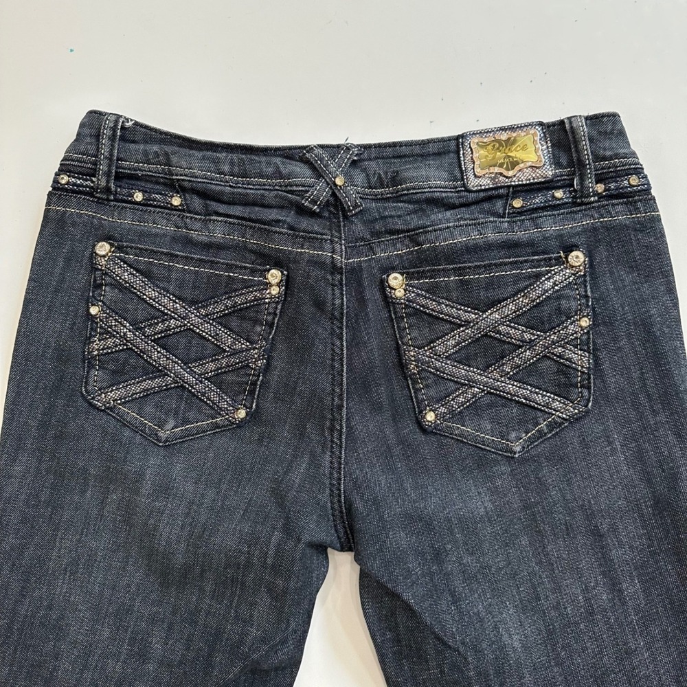 Grace in LA Low Rise Jeans 9 28 Dark Wash Embellished Rhinestone Juniors Crop